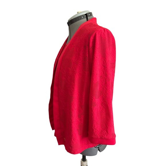 Alfred Dunner Studio Red 2-Piece Open Front Cardigan & Tank Set S Floral Lace - Picture 2 of 8